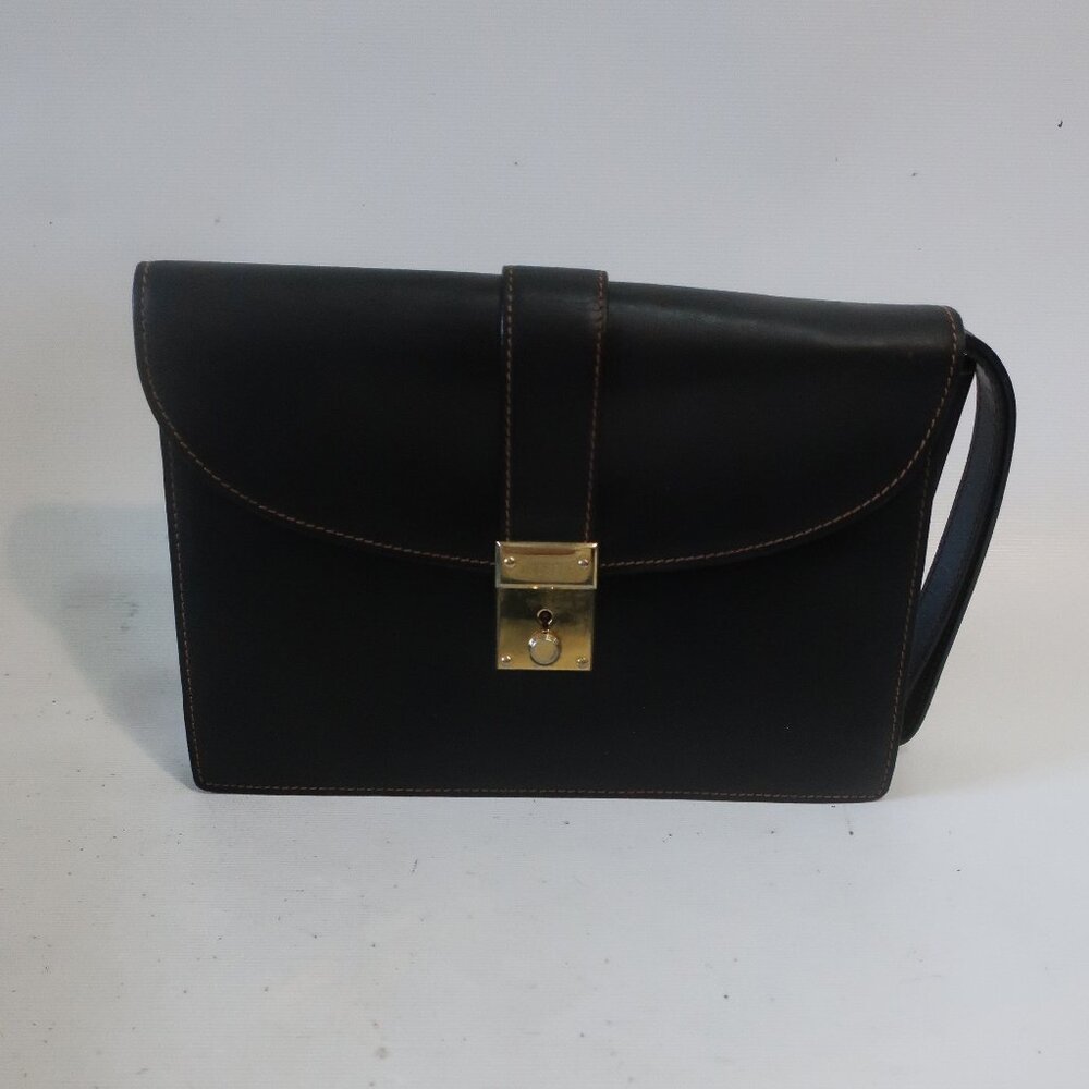 Womens Vintage Lederer Black Leather Clutch Bag